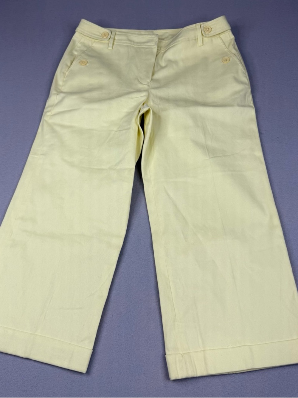 Sandro Sportswear Capri Pants 6 Butter Yellow Cotton Stretch Cropped Wide Leg